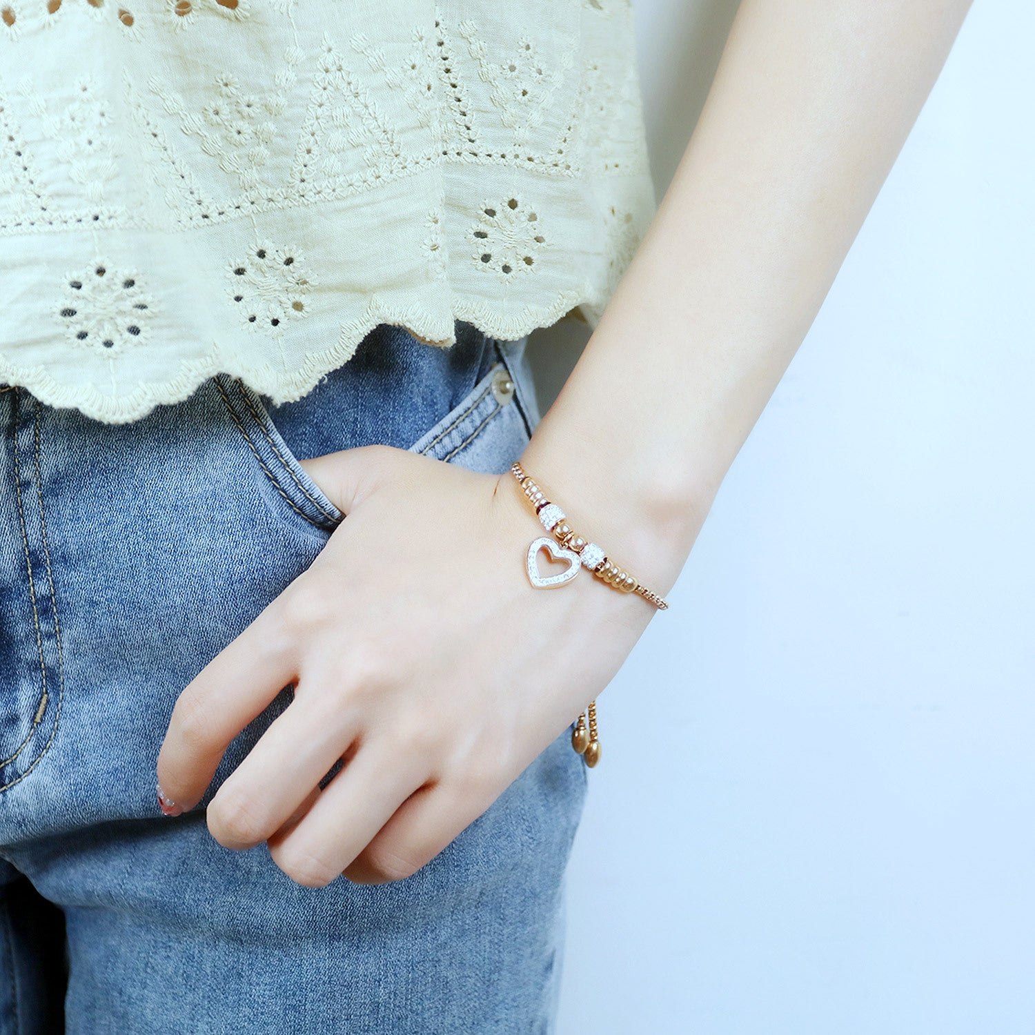 Wholesale Valentine's Day Rose Gold Plated Titanium Steel Love Zircon Bracelet